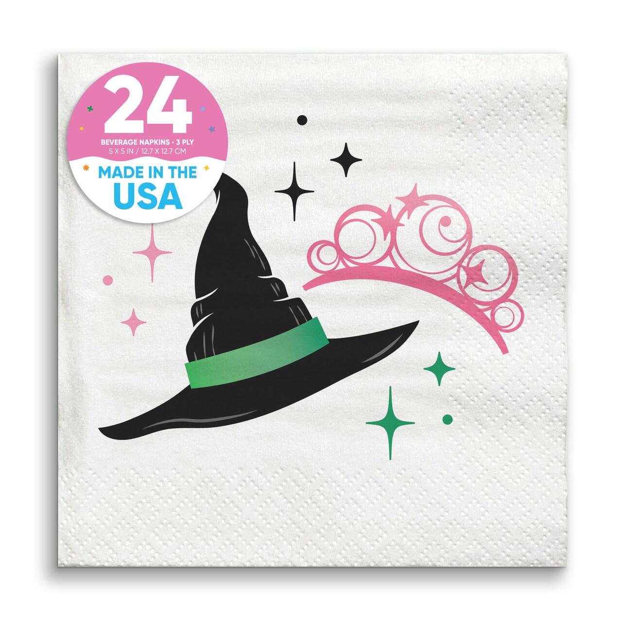 Big Dot of Happiness Witch Party Napkins, Good Pink and Green Birthday or Witch Halloween Decor, White 3-Ply Paper Beverage Napkins - 24 Count